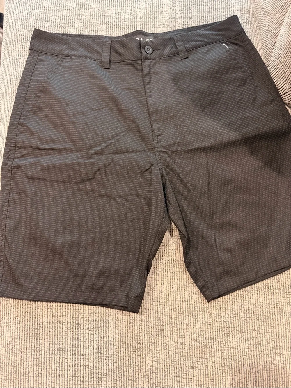 NWT O'Neill Men's Black Pinstripe Flat Front Shorts Preppy Beach Skate Golf Pock